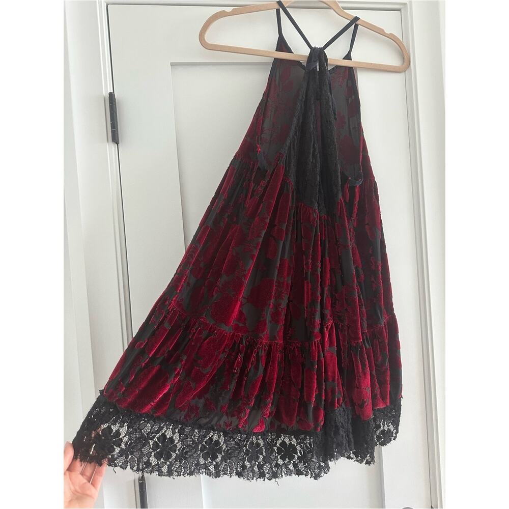 Free People Y2K Red Velvet Sheer Babydoll Dress - Picture 6 of 9